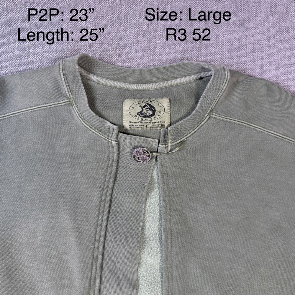 Authentic Pigment Fleece Cardigan Jacket Sage Green Garment Dyed Large R3 52 - Picture 2 of 3